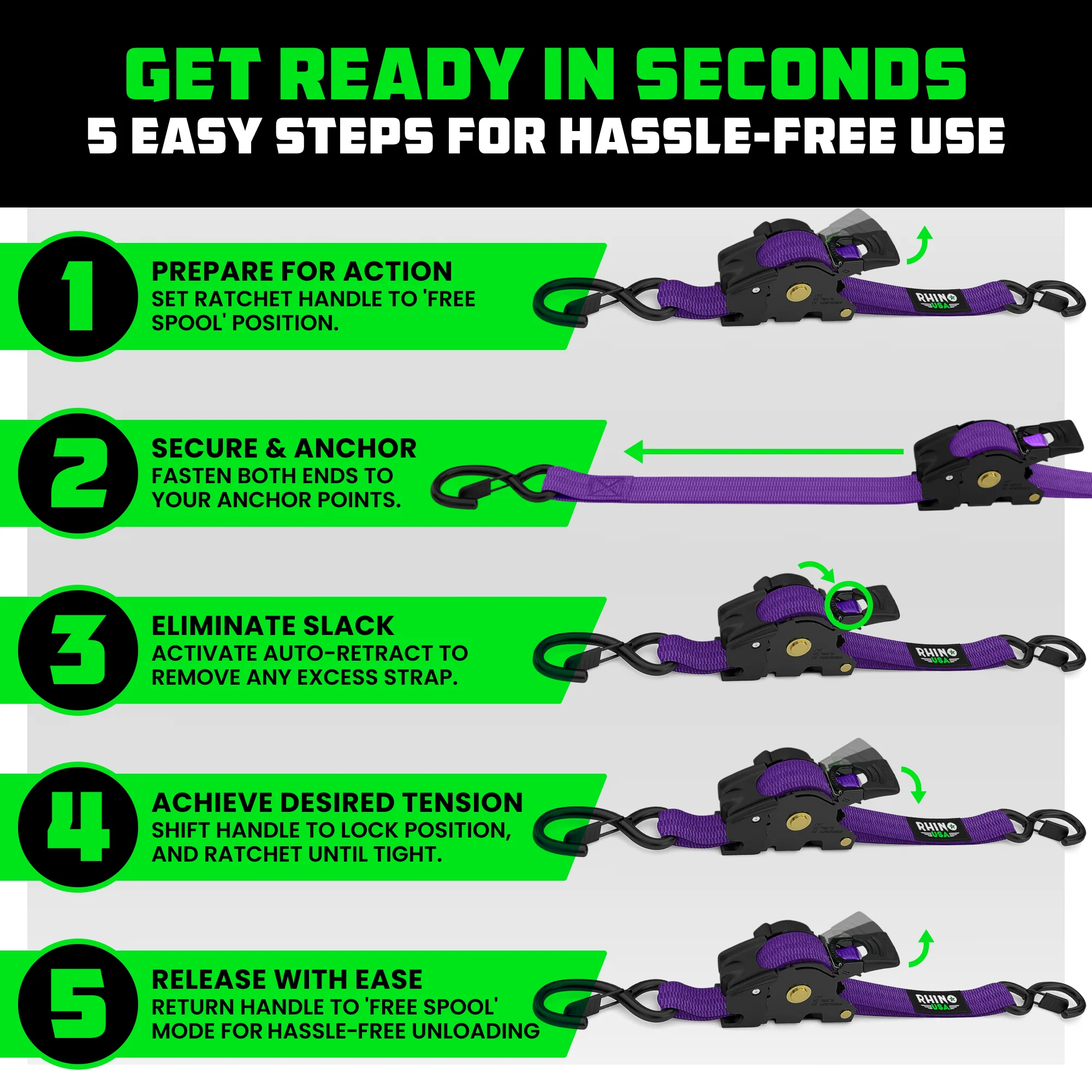 1" x 10' Retractable Ratchet Straps - Image 201