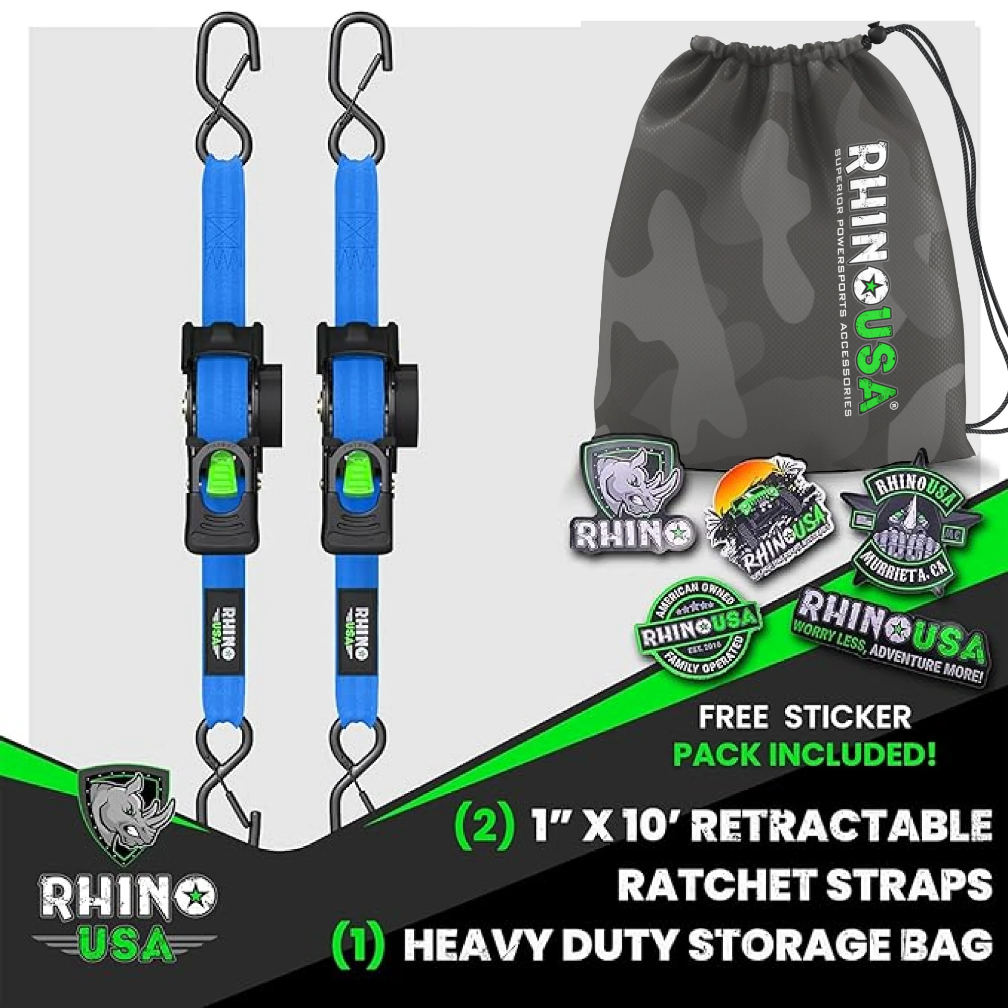 1" x 10' Retractable Ratchet Straps - Image 34