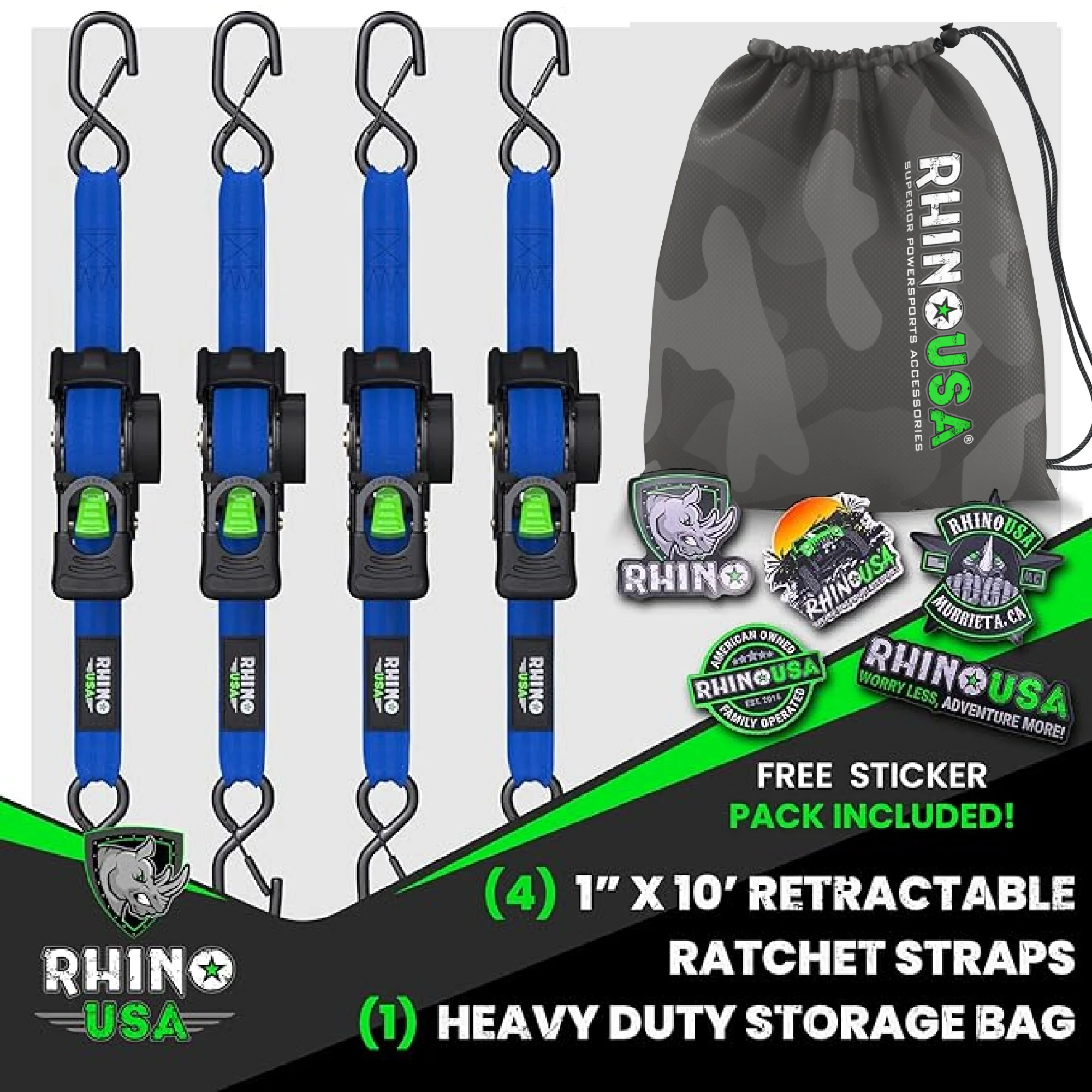 1" x 10' Retractable Ratchet Straps - Image 43